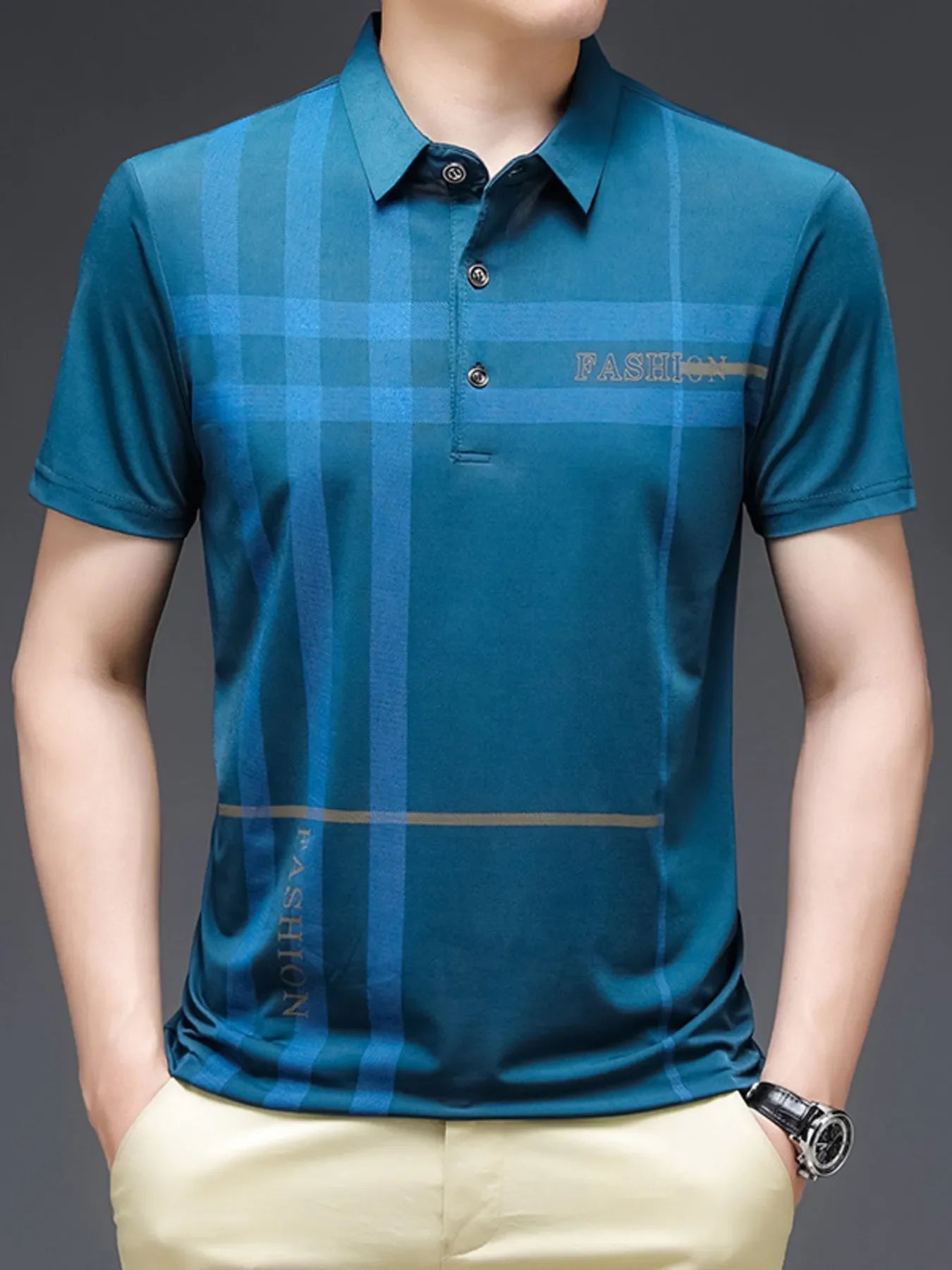 Men's Plus Size Plaid Pattern Short Sleeve Polo Shirt - tif-shop24.de