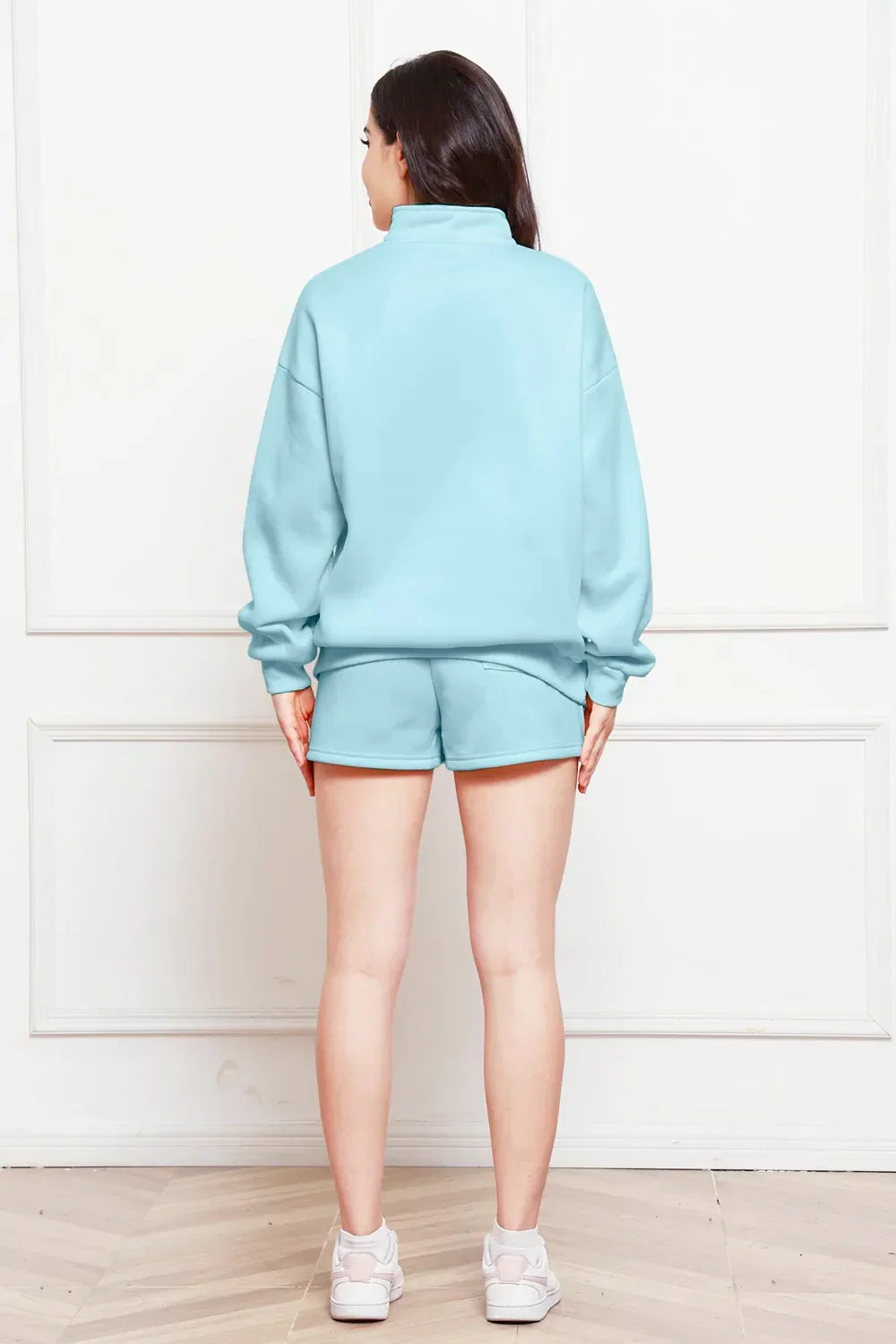 Half Zip Long Sleeve Sweatshirt and Drawstring Shorts Set - tif-shop24.de