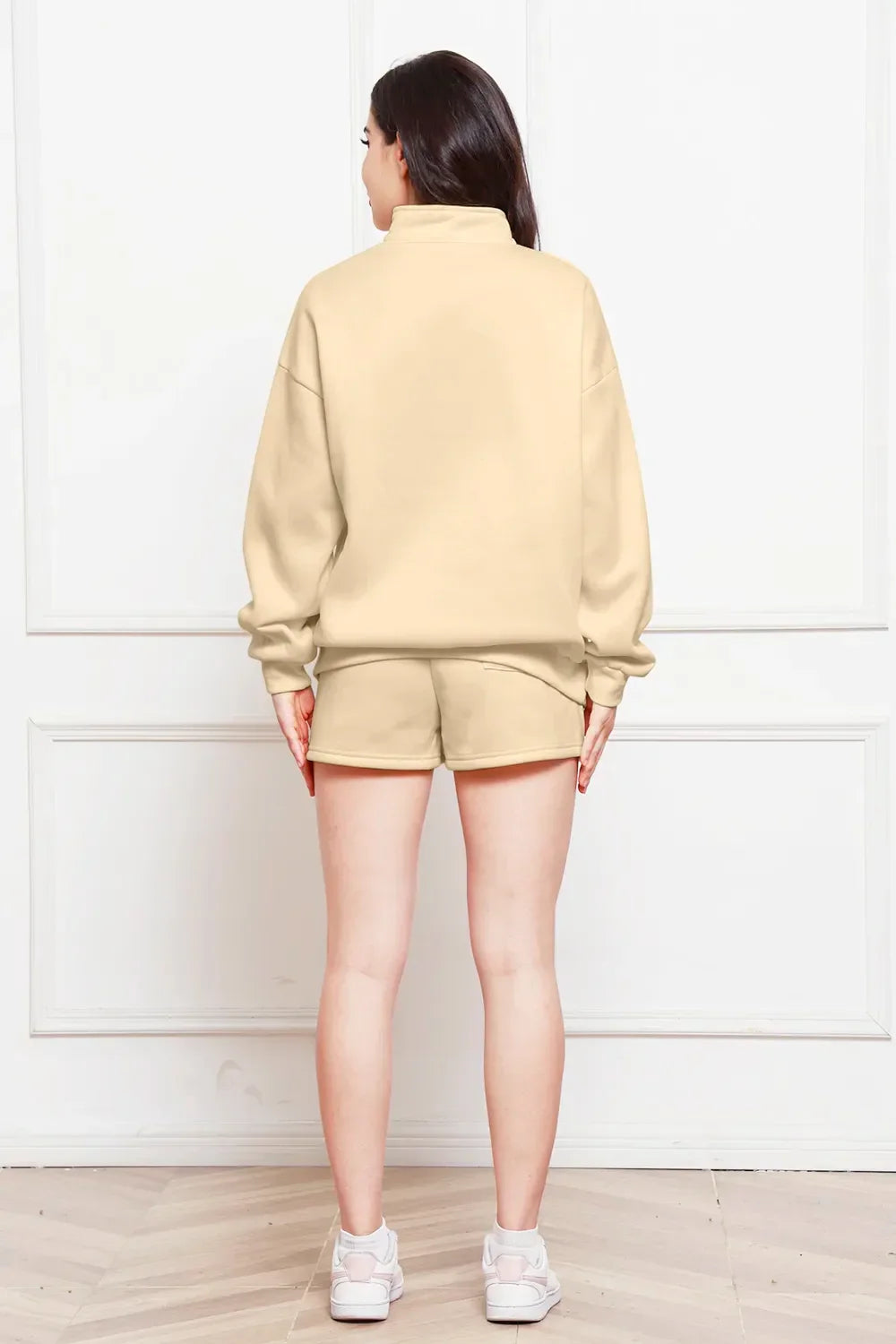 Half Zip Long Sleeve Sweatshirt and Drawstring Shorts Set - tif-shop24.de