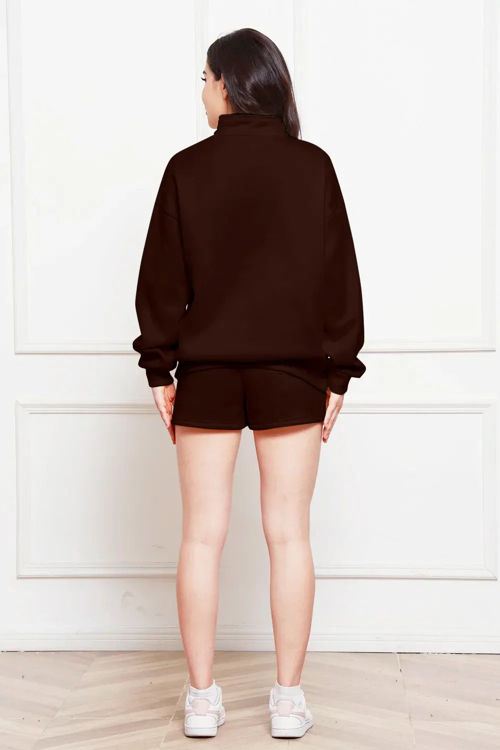 Half Zip Long Sleeve Sweatshirt and Drawstring Shorts Set - tif-shop24.de