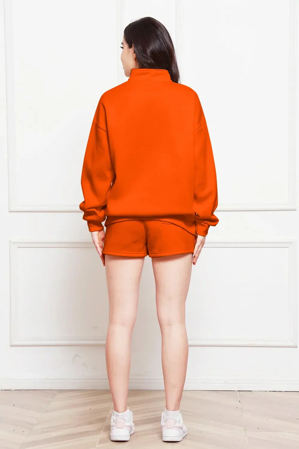 Half Zip Long Sleeve Sweatshirt and Drawstring Shorts Set - tif-shop24.de