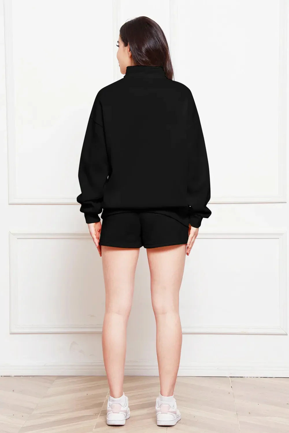 Half Zip Long Sleeve Sweatshirt and Drawstring Shorts Set - tif-shop24.de