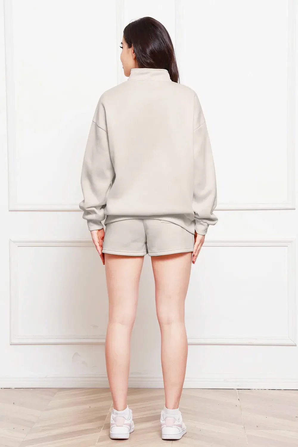 Half Zip Long Sleeve Sweatshirt and Drawstring Shorts Set - tif-shop24.de