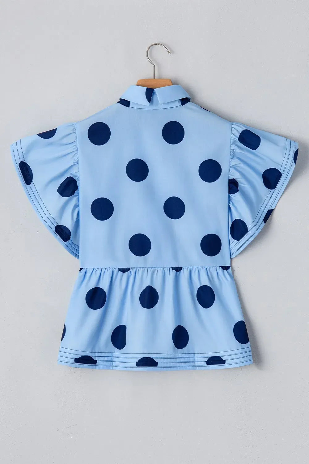 Polka Dot Print Ruffled Short Sleeve Buttoned Collared Blouse - tif-shop24.de