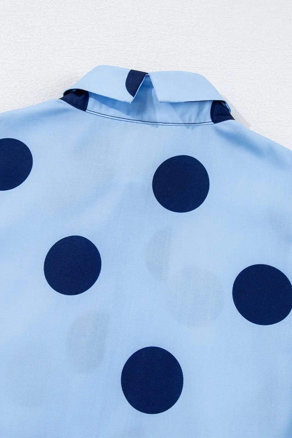 Polka Dot Print Ruffled Short Sleeve Buttoned Collared Blouse - tif-shop24.de