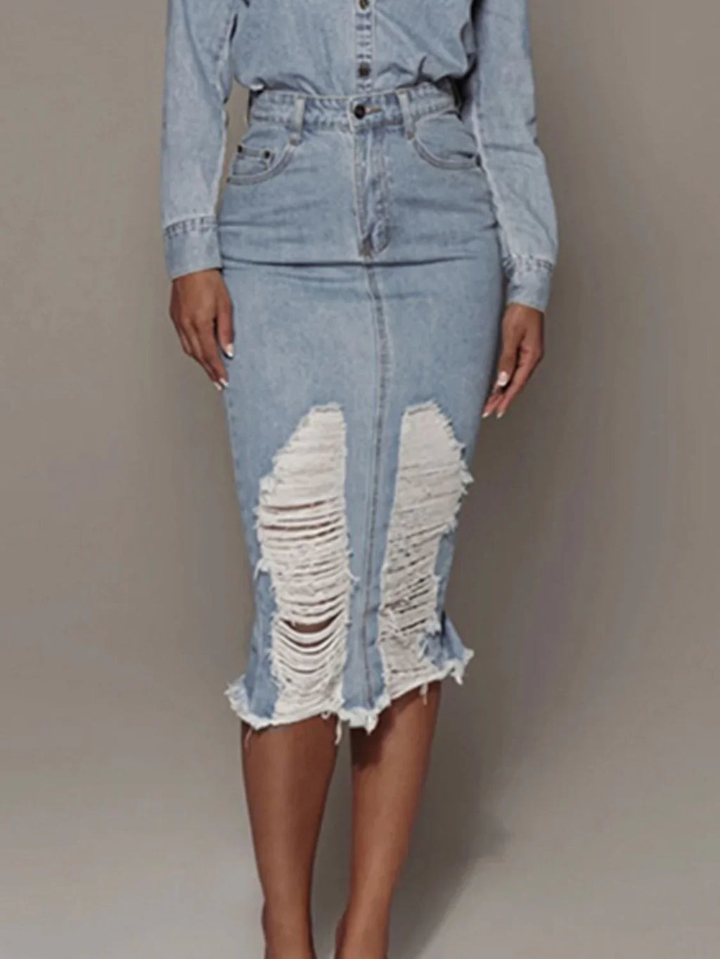 Distressed Slit Denim Skirt - tif-shop24.de