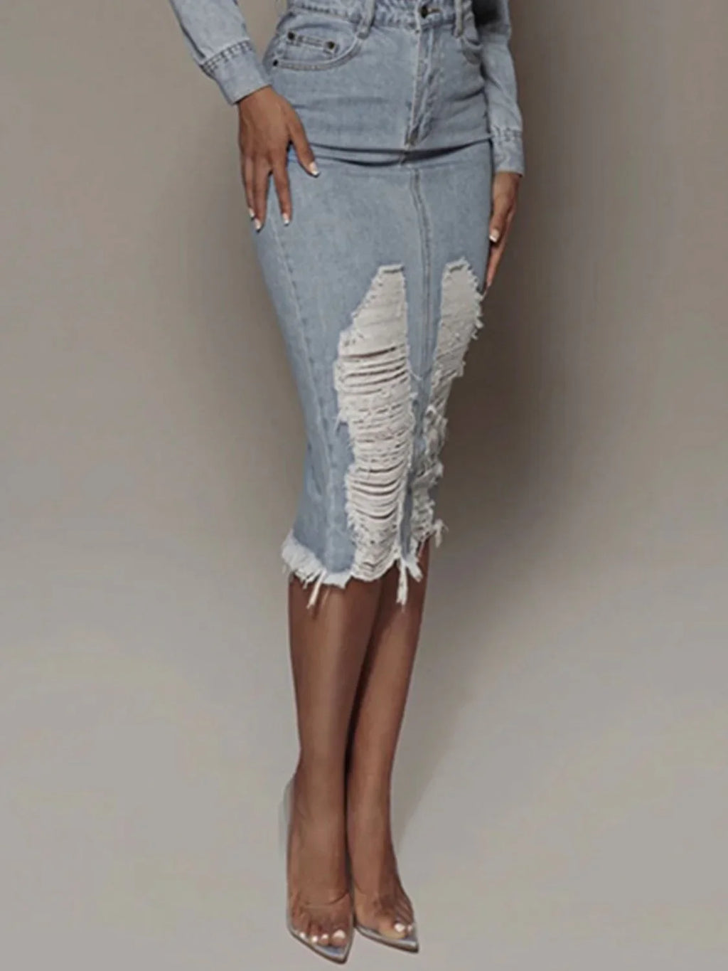 Distressed Slit Denim Skirt - tif-shop24.de