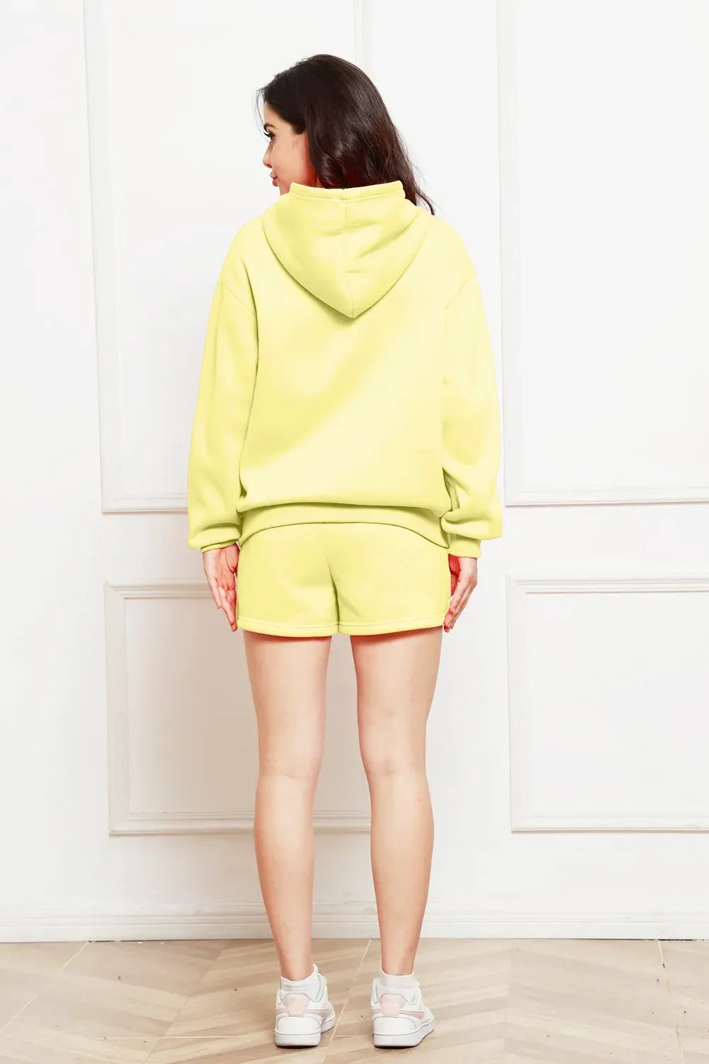 Drop Shoulder Long Sleeve Hoodie and Shorts Set - tif-shop24.de