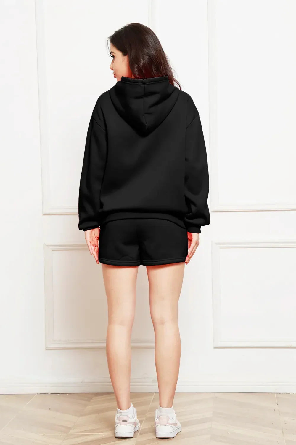 Drop Shoulder Long Sleeve Hoodie and Shorts Set - tif-shop24.de
