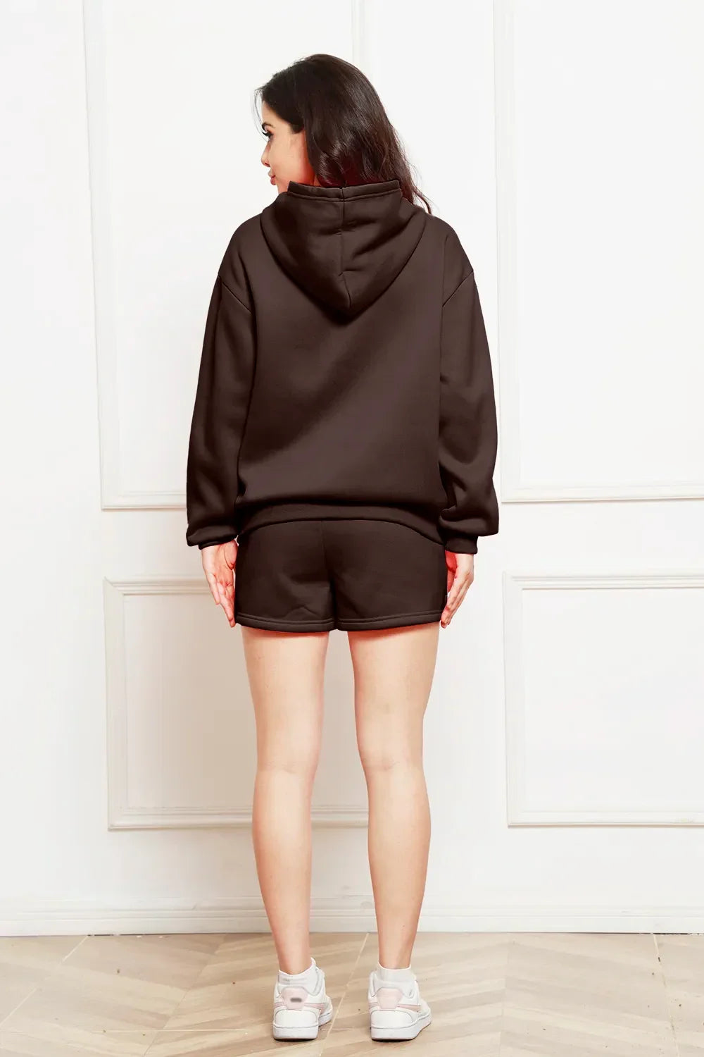 Drop Shoulder Long Sleeve Hoodie and Shorts Set - tif-shop24.de