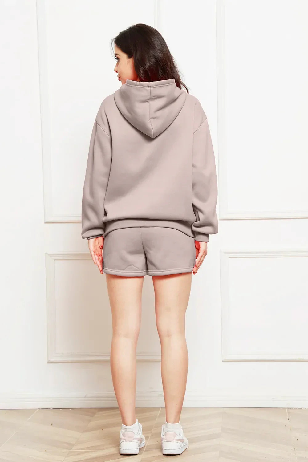 Drop Shoulder Long Sleeve Hoodie and Shorts Set - tif-shop24.de