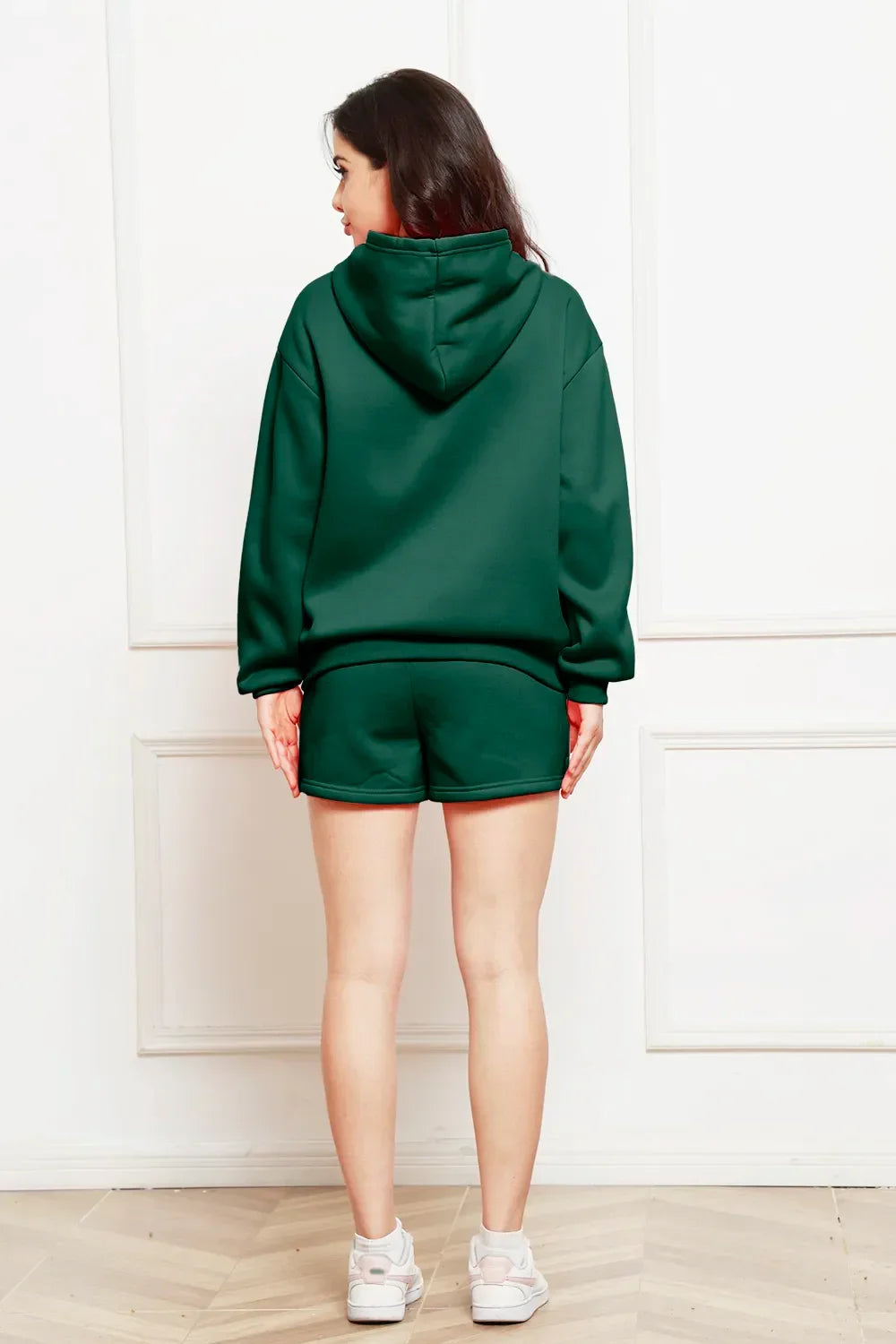 Drop Shoulder Long Sleeve Hoodie and Shorts Set - tif-shop24.de