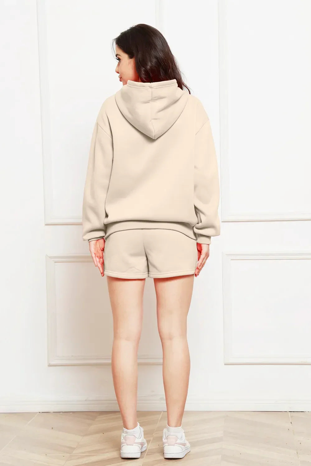 Drop Shoulder Long Sleeve Hoodie and Shorts Set - tif-shop24.de