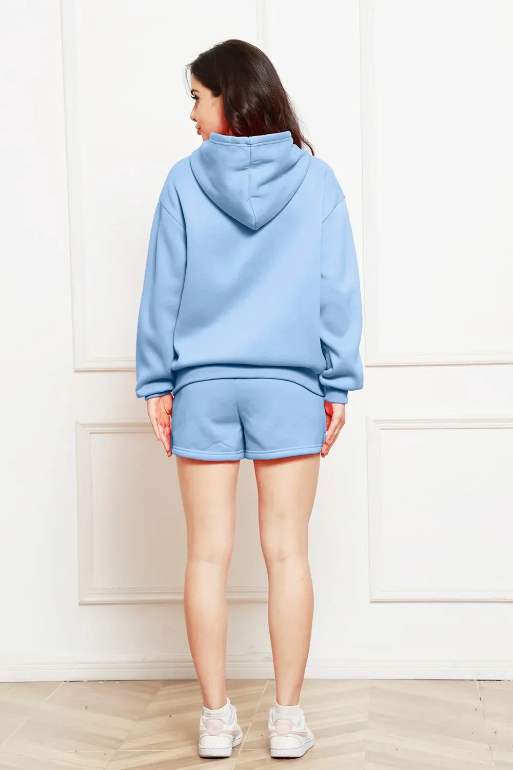 Drop Shoulder Long Sleeve Hoodie and Shorts Set - tif-shop24.de
