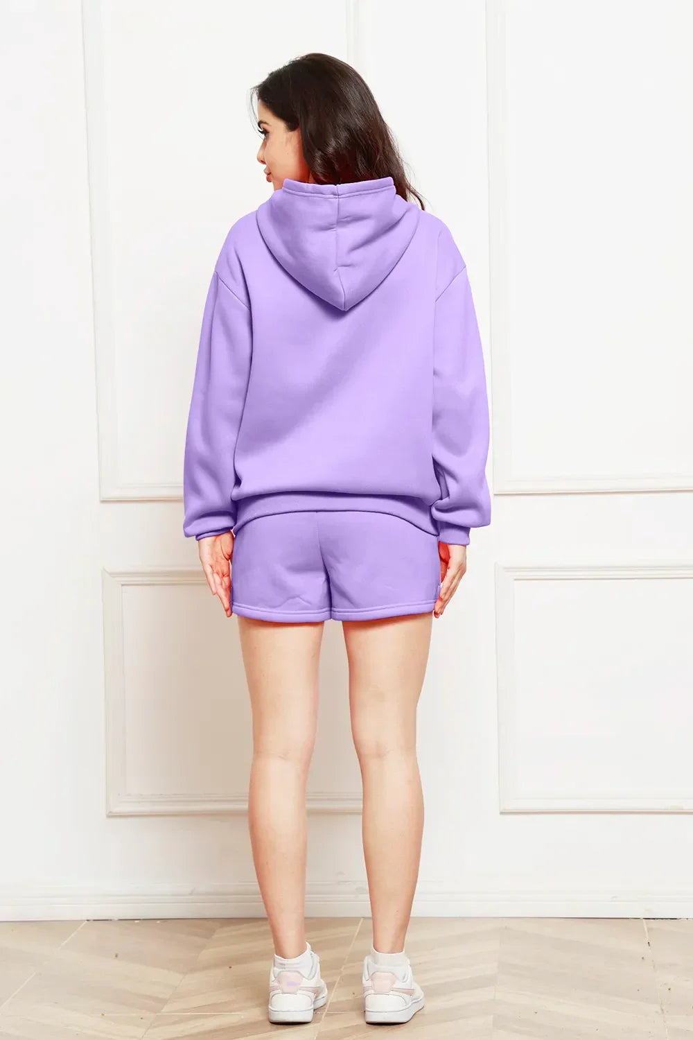 Drop Shoulder Long Sleeve Hoodie and Shorts Set - tif-shop24.de