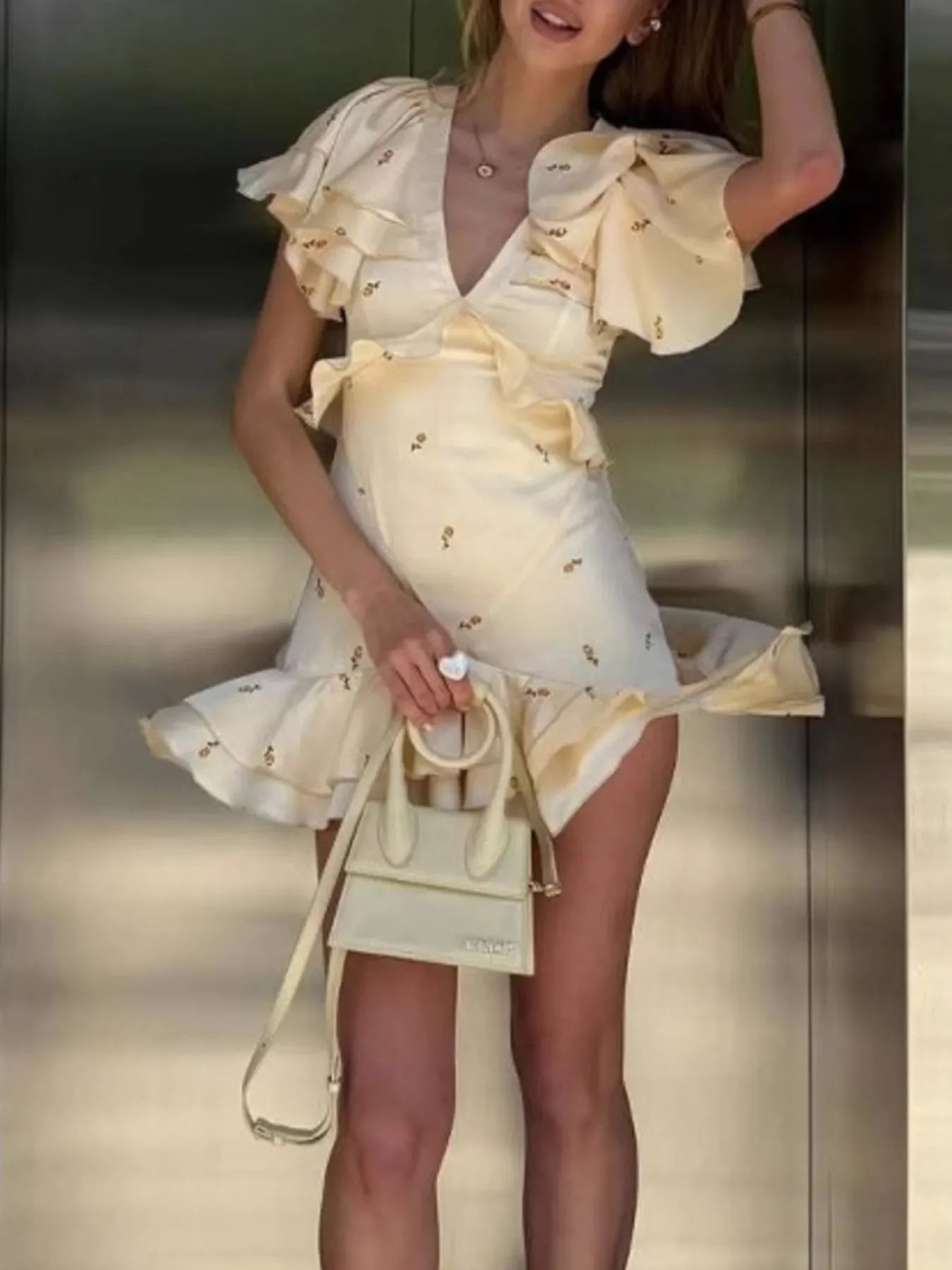 Printed Ruffled Flutter Sleeve Mini Dress - tif-shop24.de