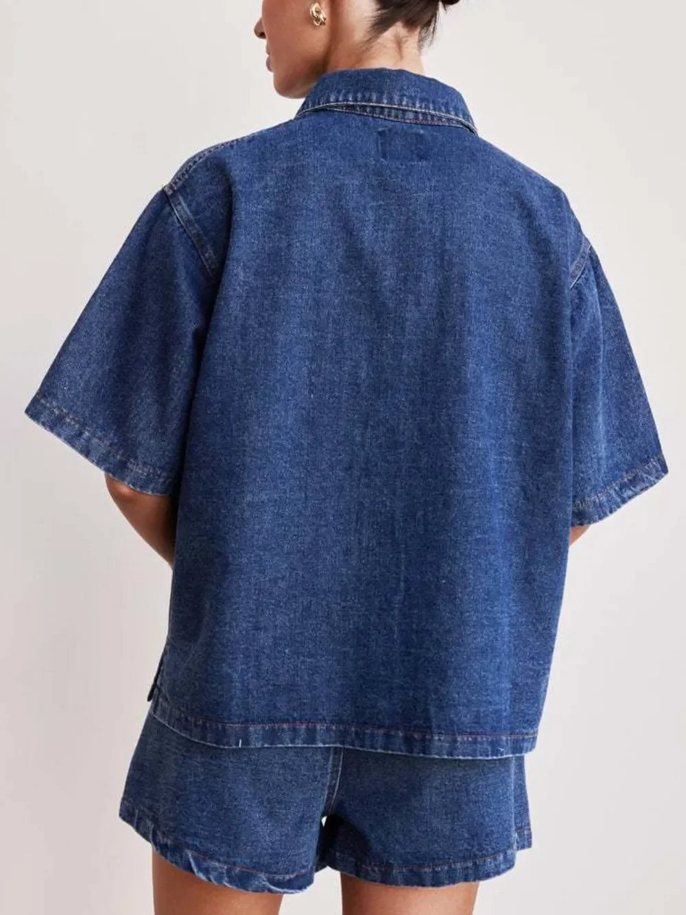 Button Up Half Sleeve Denim Shirt - tif-shop24.de