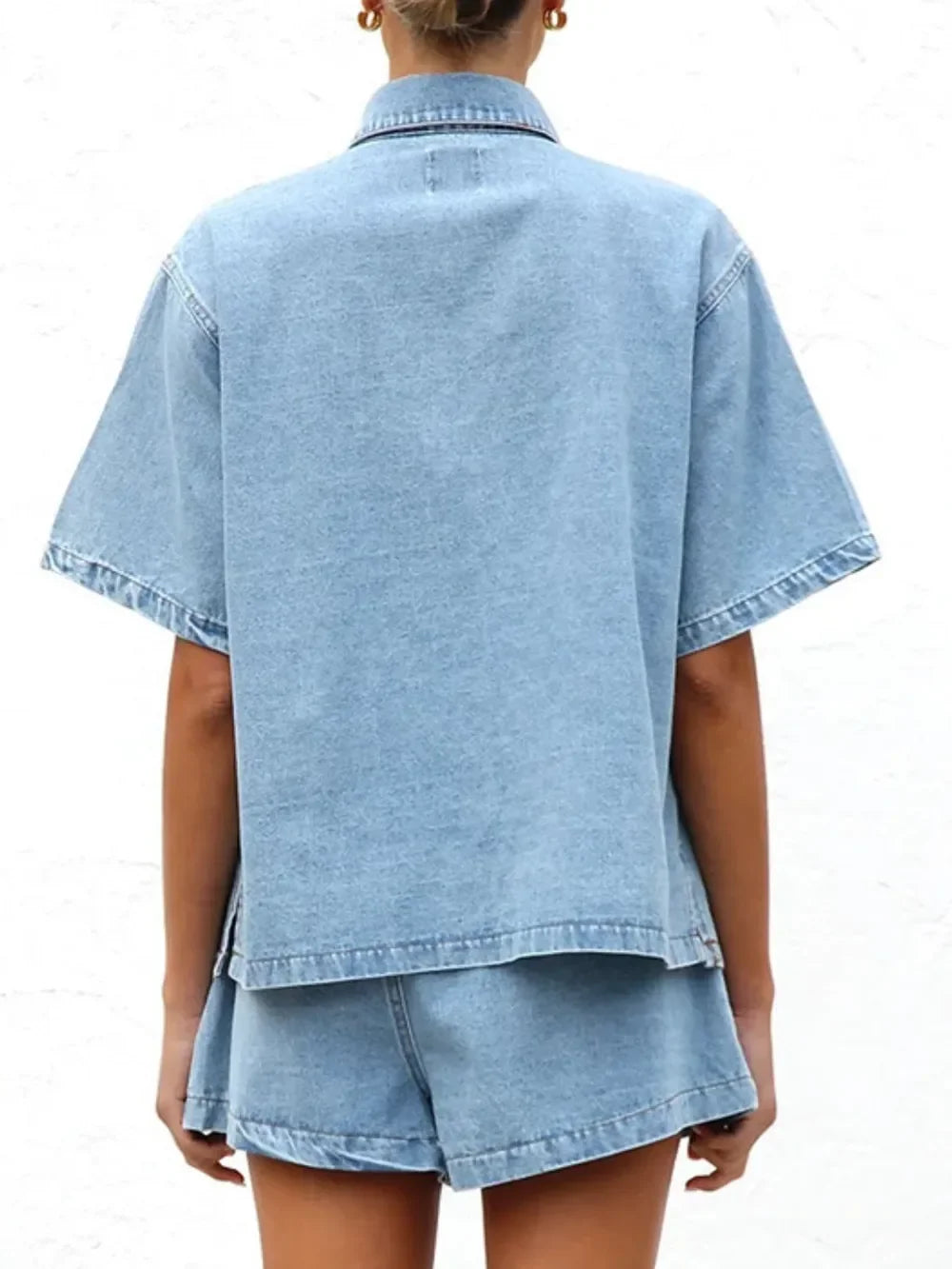 Button Up Half Sleeve Denim Shirt - tif-shop24.de
