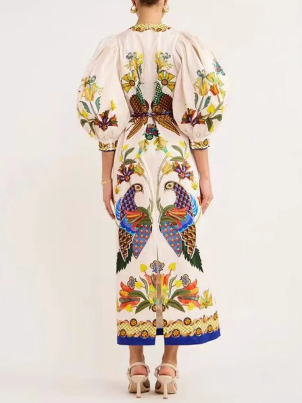 Printed Round Neck Puff Sleeve Dress - tif-shop24.de