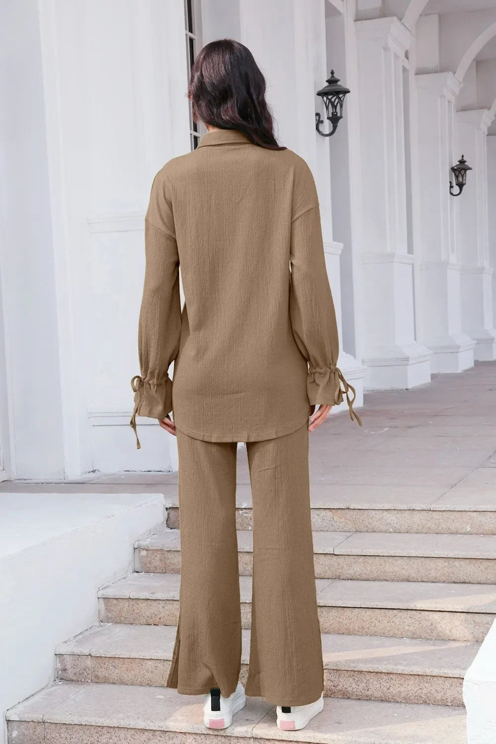 Drawstring Flounce Sleeve Shirt and Pants Set - tif-shop24.de