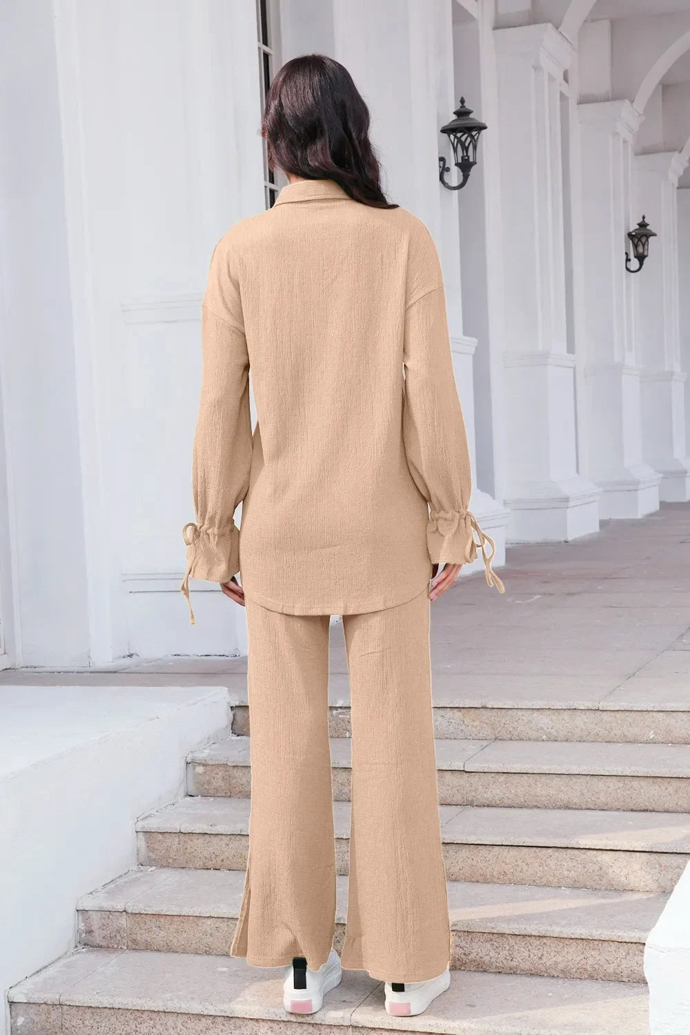 Drawstring Flounce Sleeve Shirt and Pants Set - tif-shop24.de