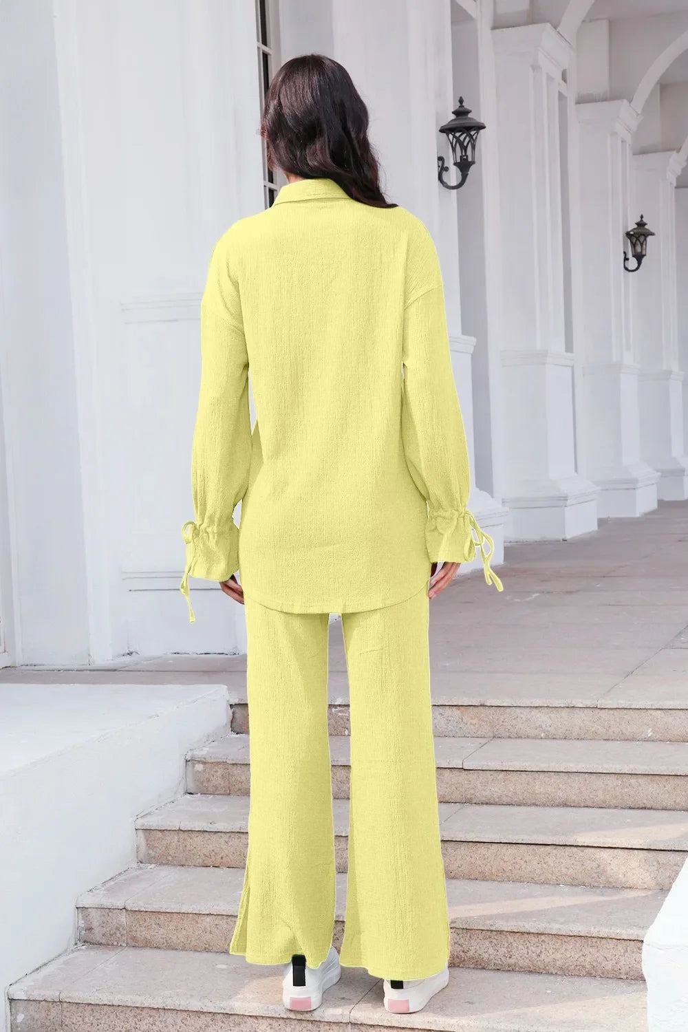 Drawstring Flounce Sleeve Shirt and Pants Set - tif-shop24.de