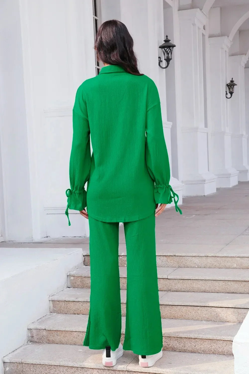 Drawstring Flounce Sleeve Shirt and Pants Set - tif-shop24.de