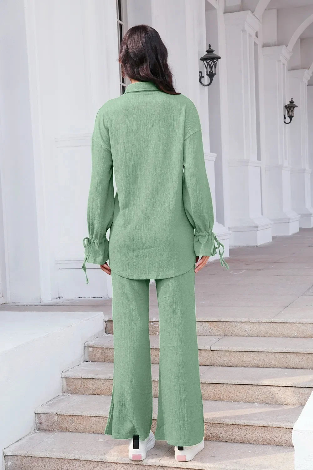 Drawstring Flounce Sleeve Shirt and Pants Set - tif-shop24.de