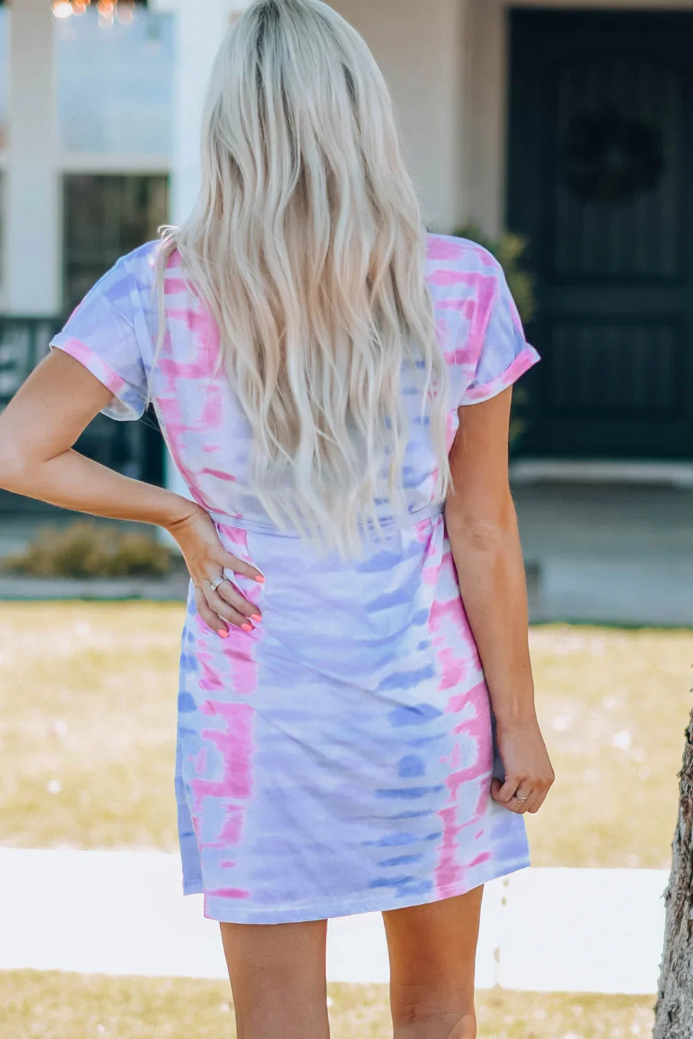 Women Tie-Dye Belted T-Shirt Dress - tif-shop24.de