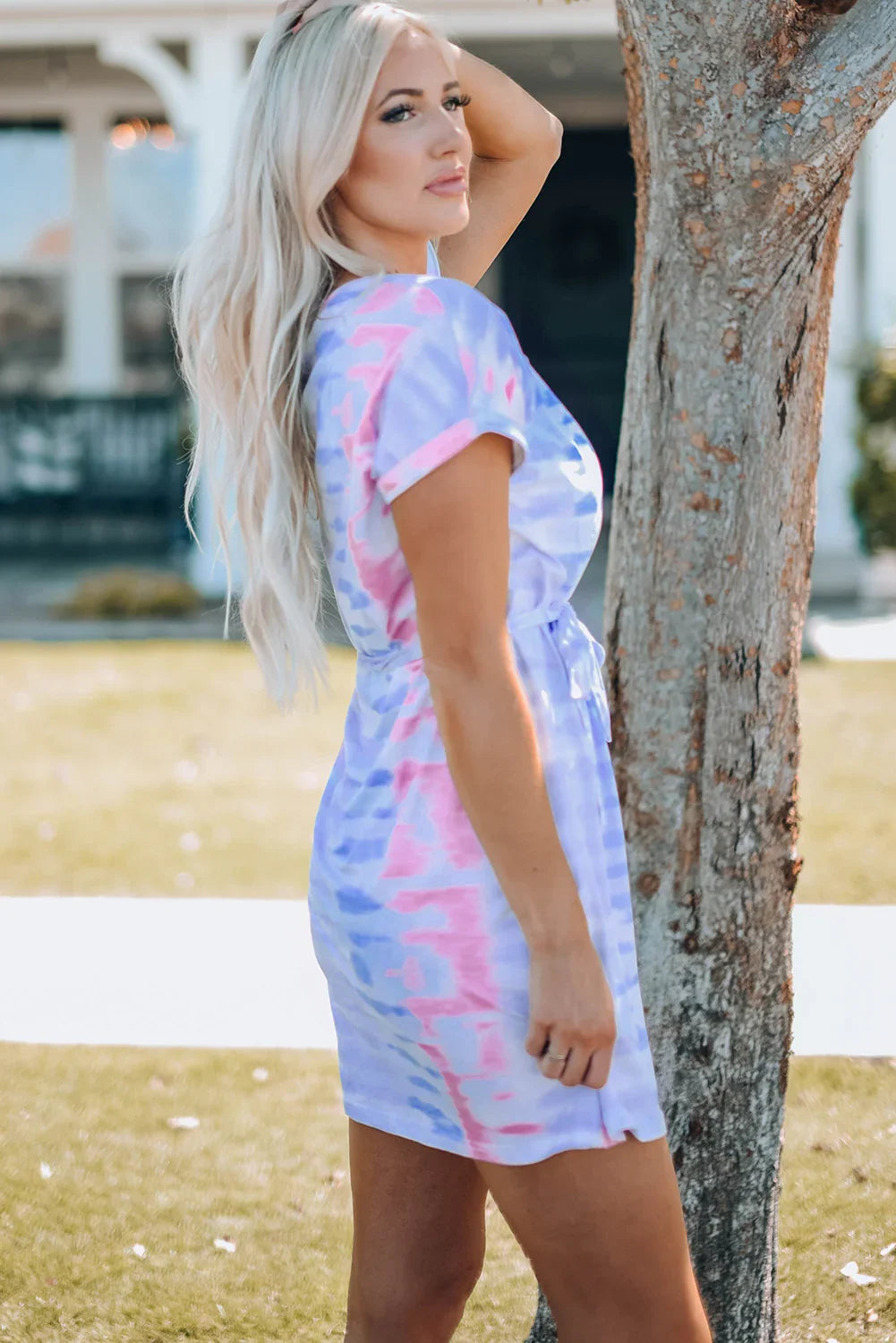 Women Tie-Dye Belted T-Shirt Dress - tif-shop24.de