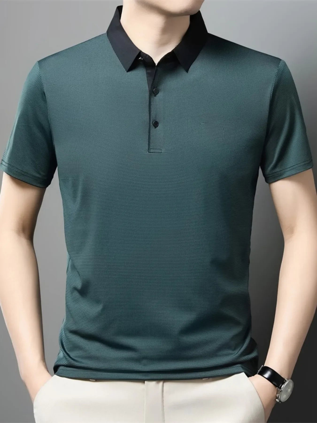 Men's Plus Size Contrast Collar Breathable Polo - tif-shop24.de