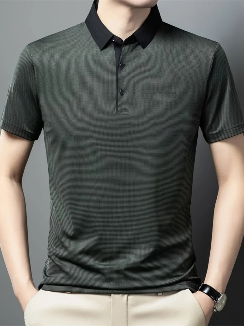 Men's Plus Size Contrast Collar Breathable Polo - tif-shop24.de
