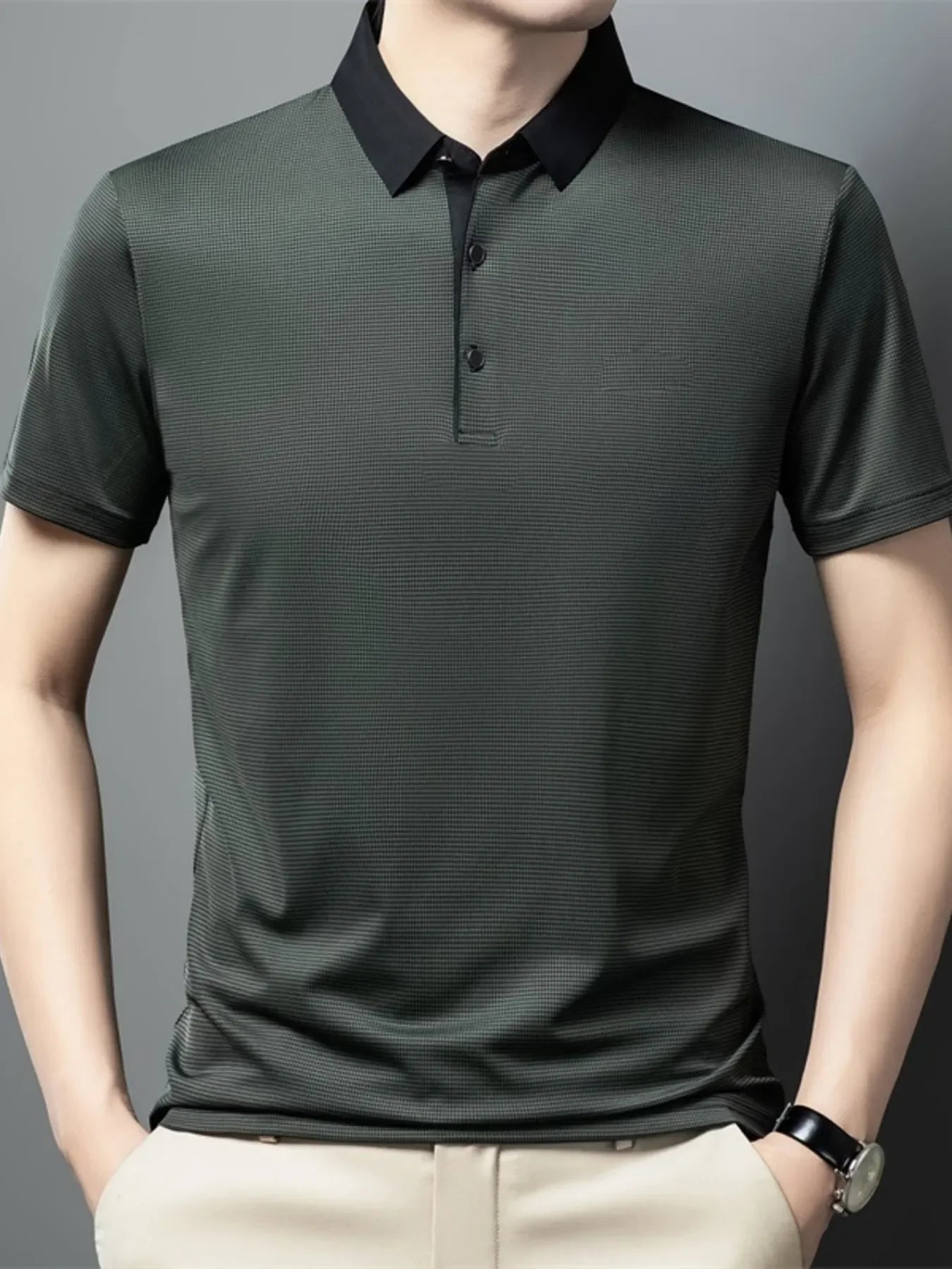 Men's Plus Size Contrast Collar Breathable Polo - tif-shop24.de