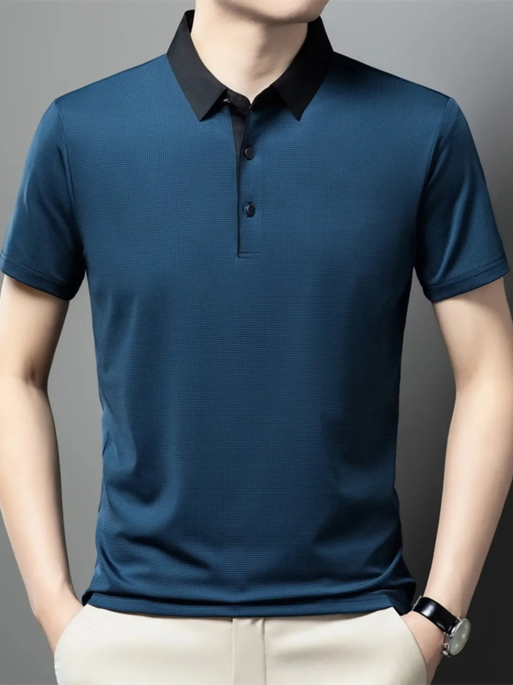Men's Plus Size Contrast Collar Breathable Polo - tif-shop24.de