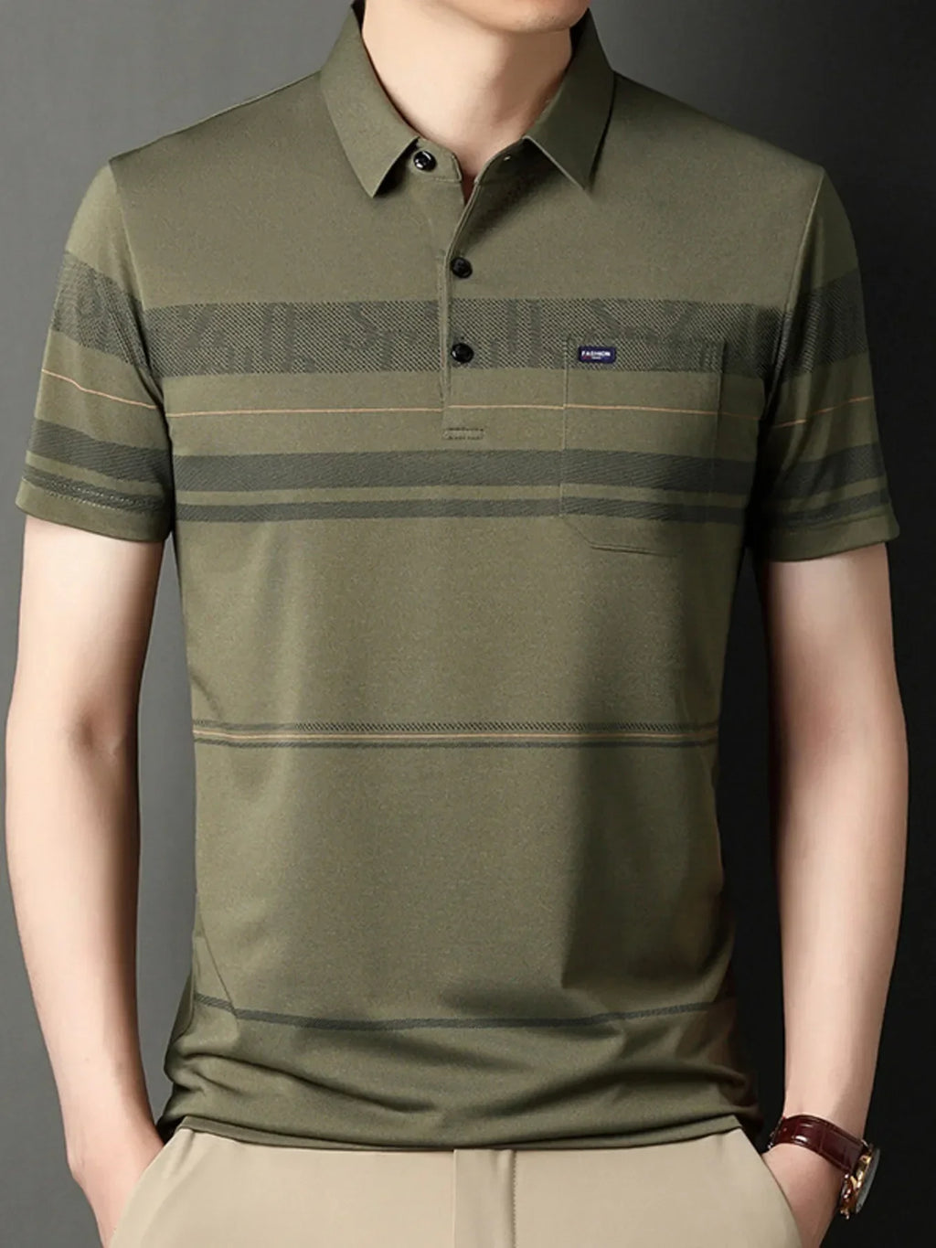 Men's Plus Size Classic Striped Business Casual Polo Shirt - tif-shop24.de