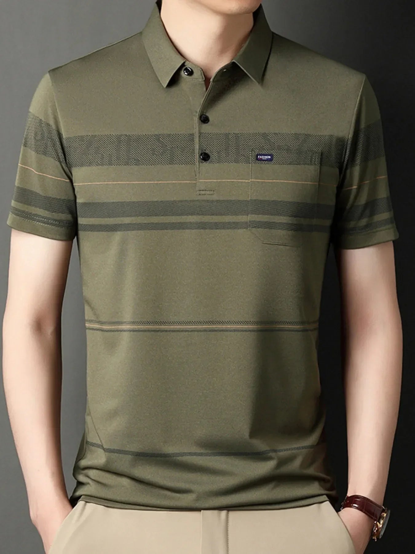 Men's Plus Size Classic Striped Business Casual Polo Shirt - tif-shop24.de