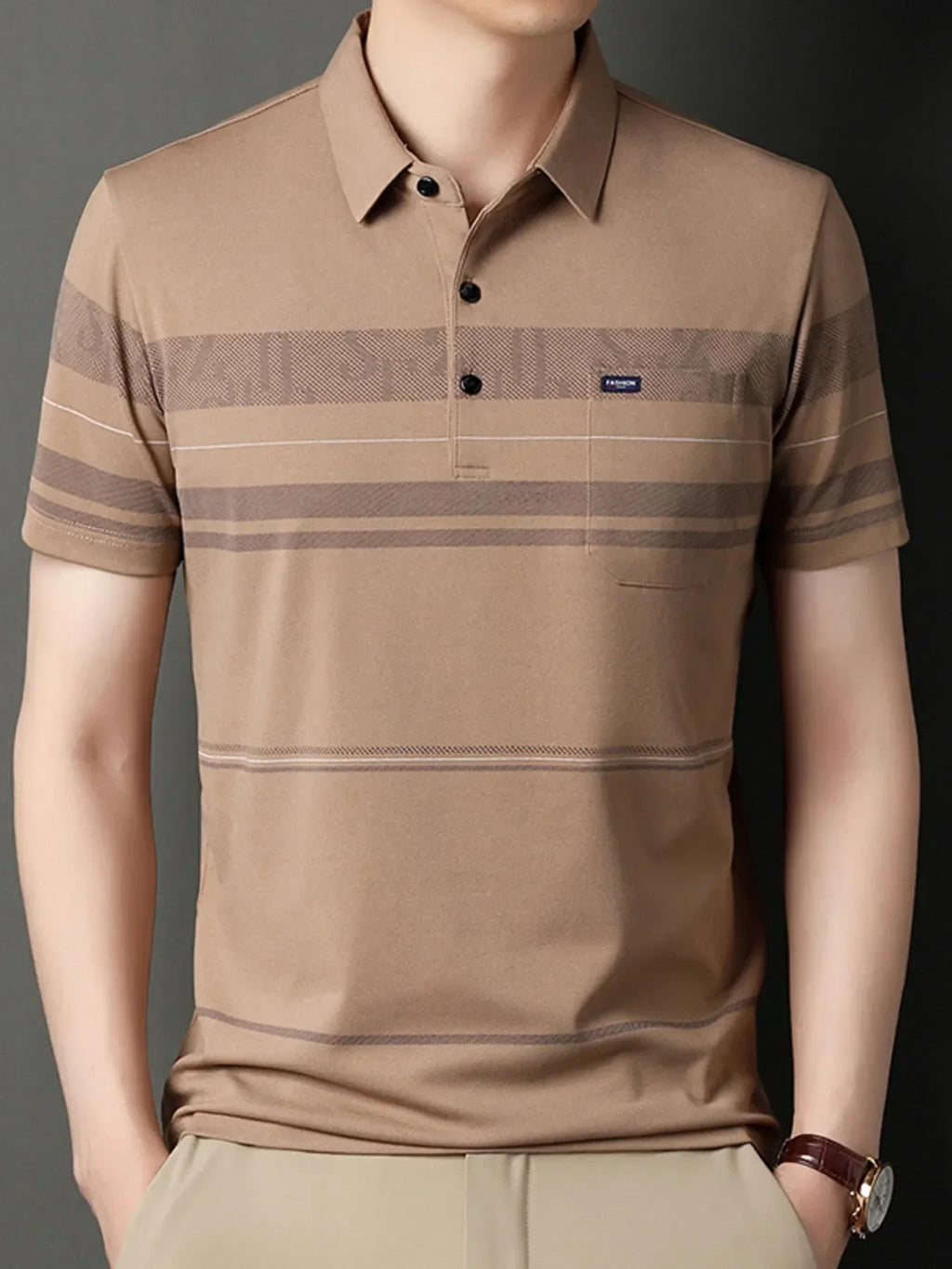 Men's Plus Size Classic Striped Business Casual Polo Shirt - tif-shop24.de