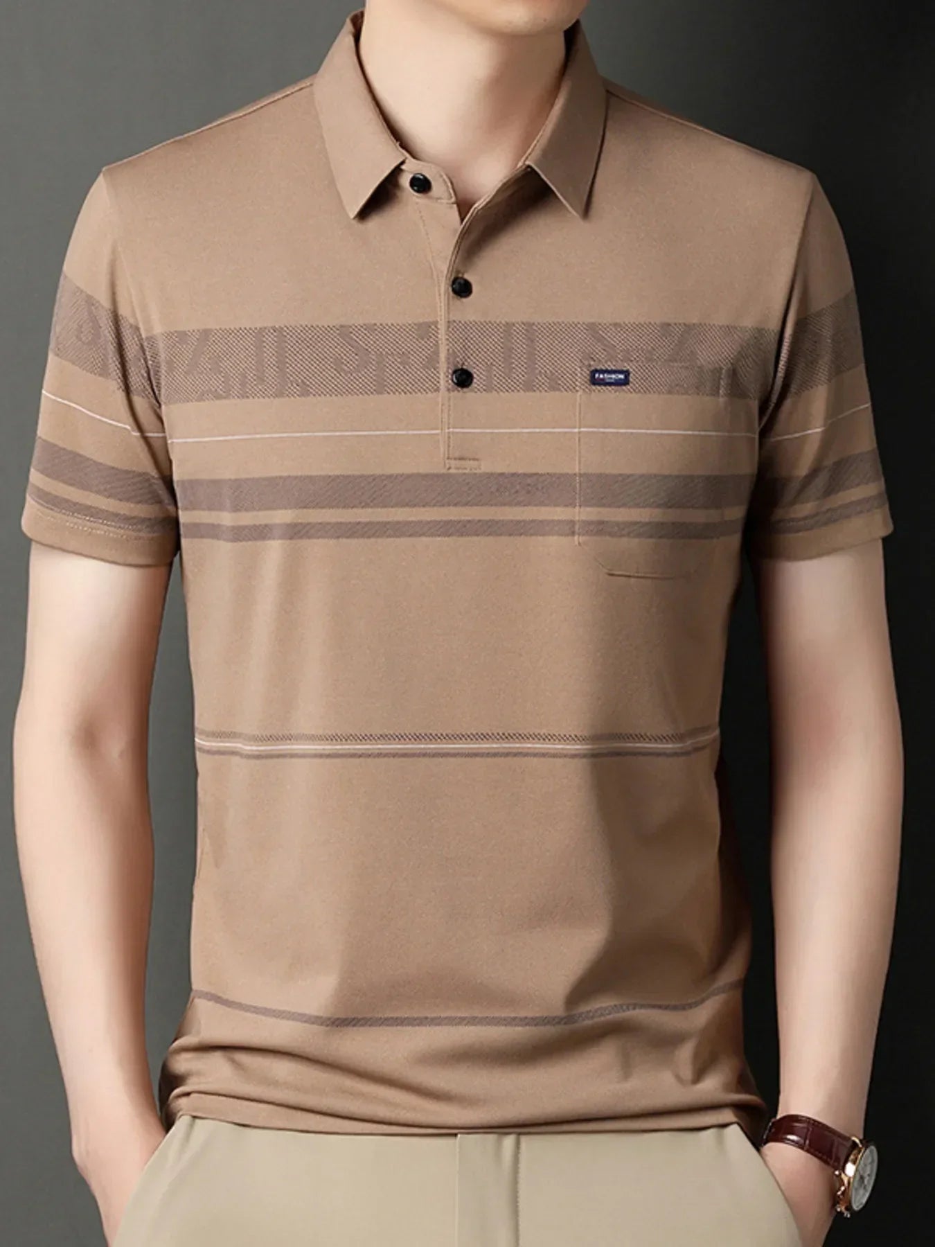 Men's Plus Size Classic Striped Business Casual Polo Shirt - tif-shop24.de