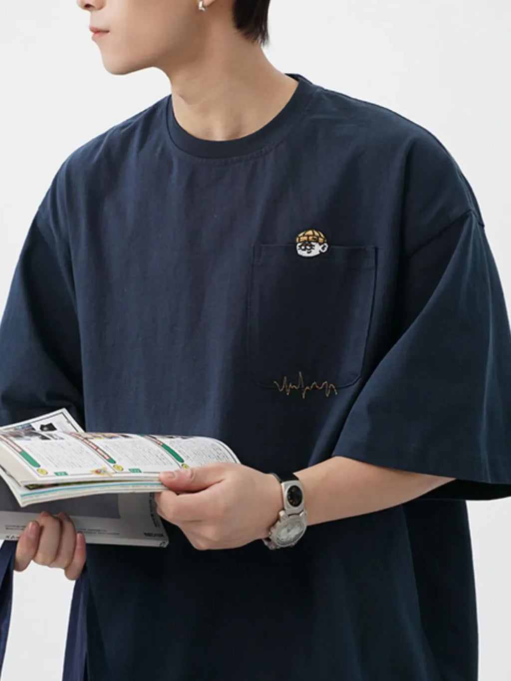 Men's Plus Size Round Neck Embroidered T-Shirt - tif-shop24.de