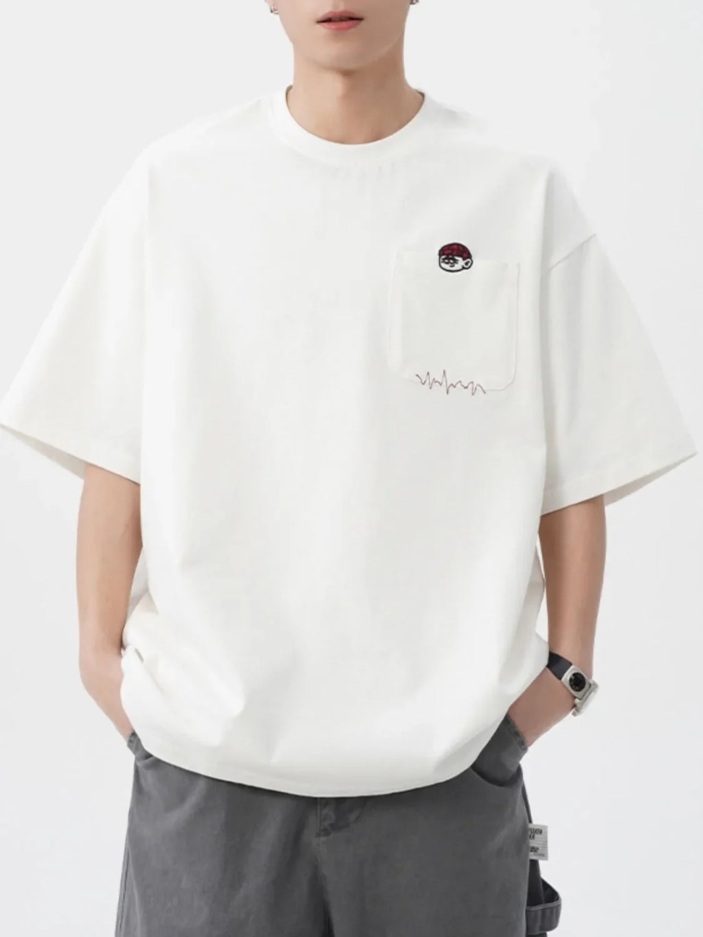 Men's Plus Size Round Neck Embroidered T-Shirt - tif-shop24.de