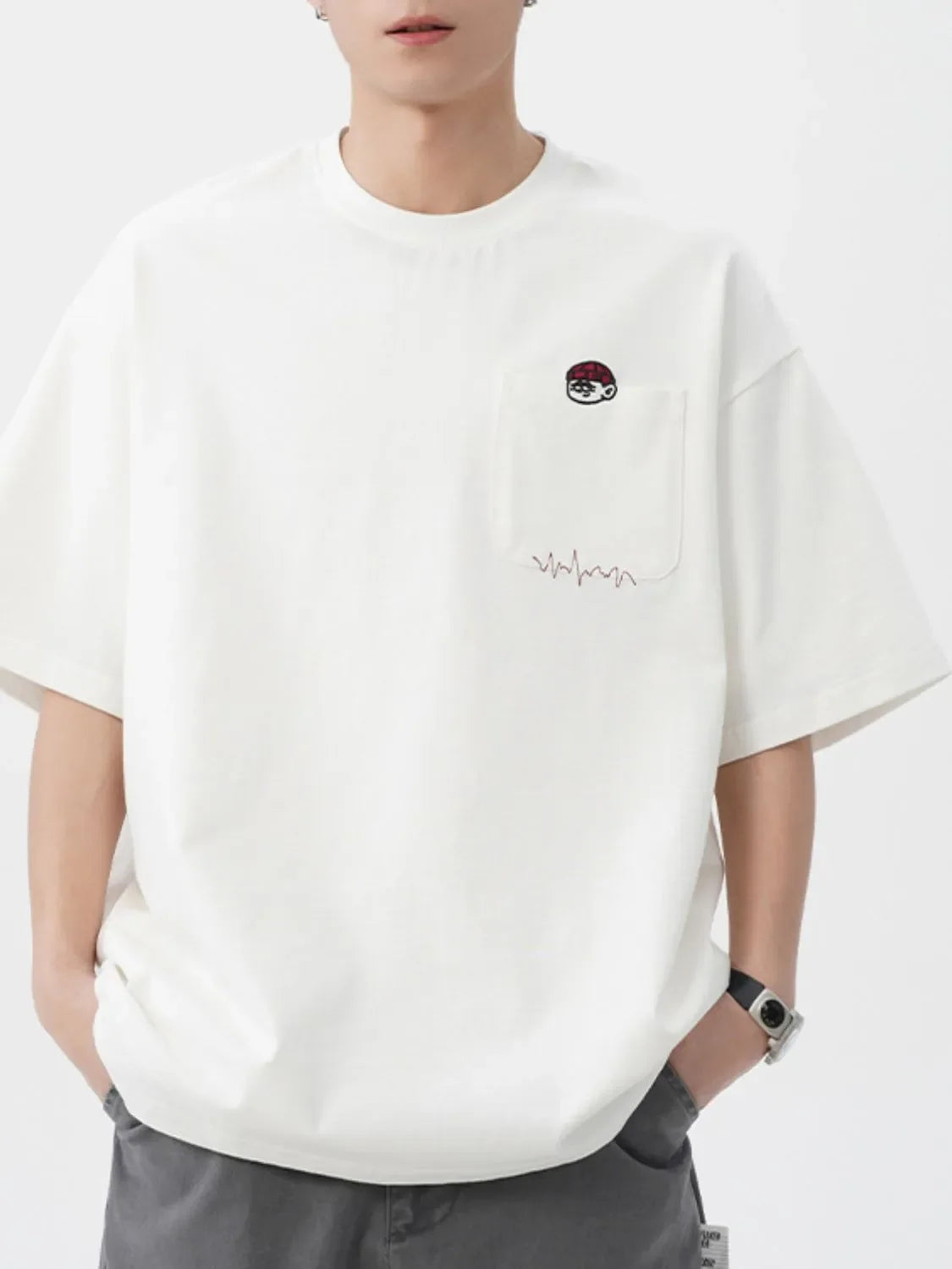 Men's Plus Size Round Neck Embroidered T-Shirt - tif-shop24.de