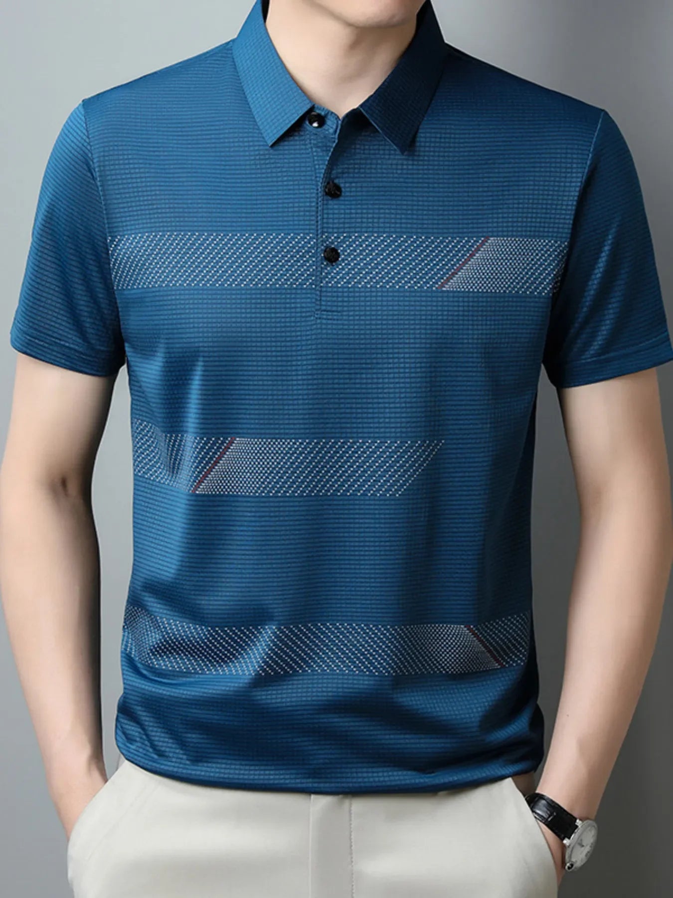 Men's Plus Size Striped Short Sleeve Casual Polo Shirt - tif-shop24.de