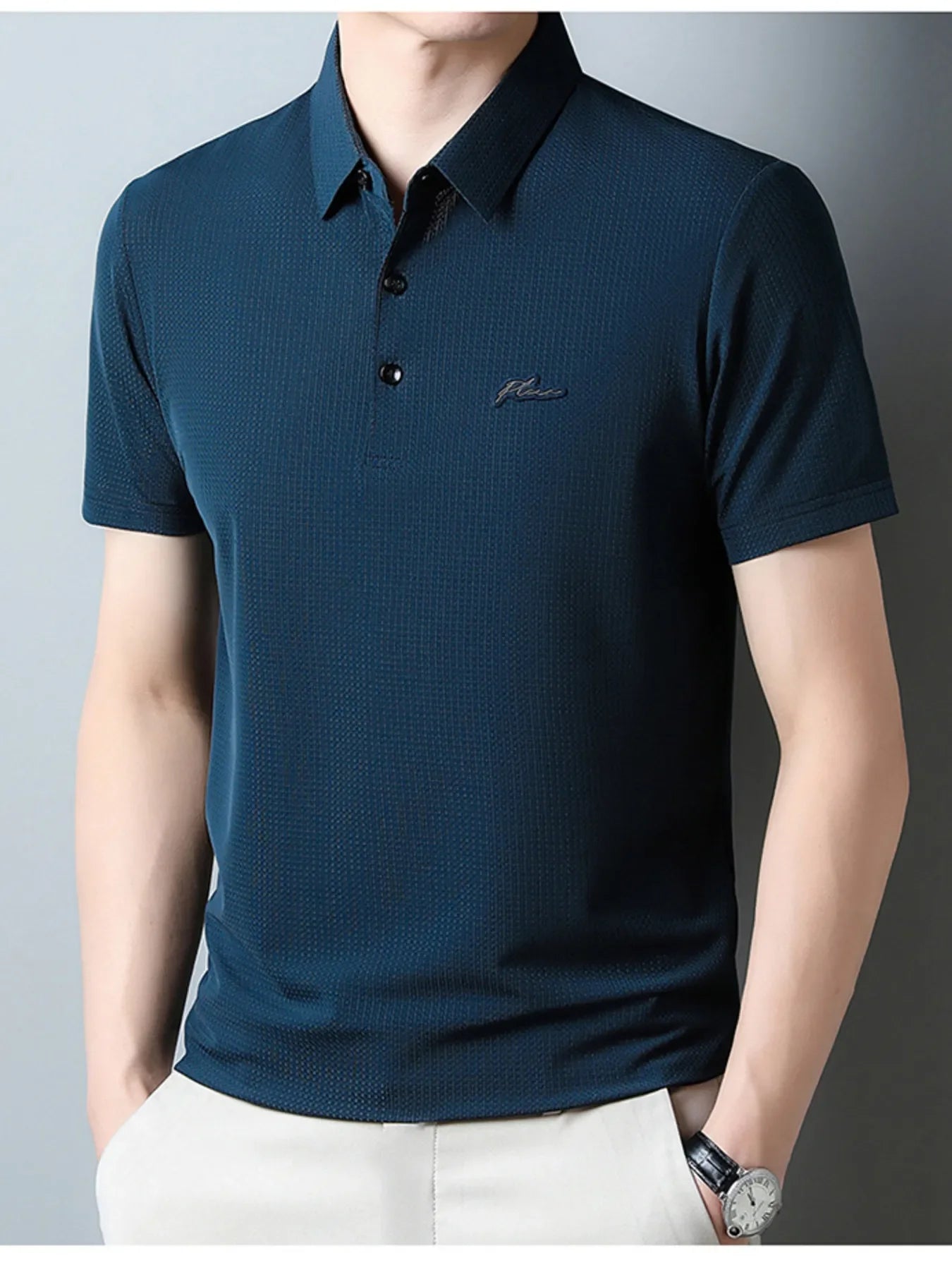 Men's Plus Size Textured Short Sleeve Casual Polo Shirt - tif-shop24.de