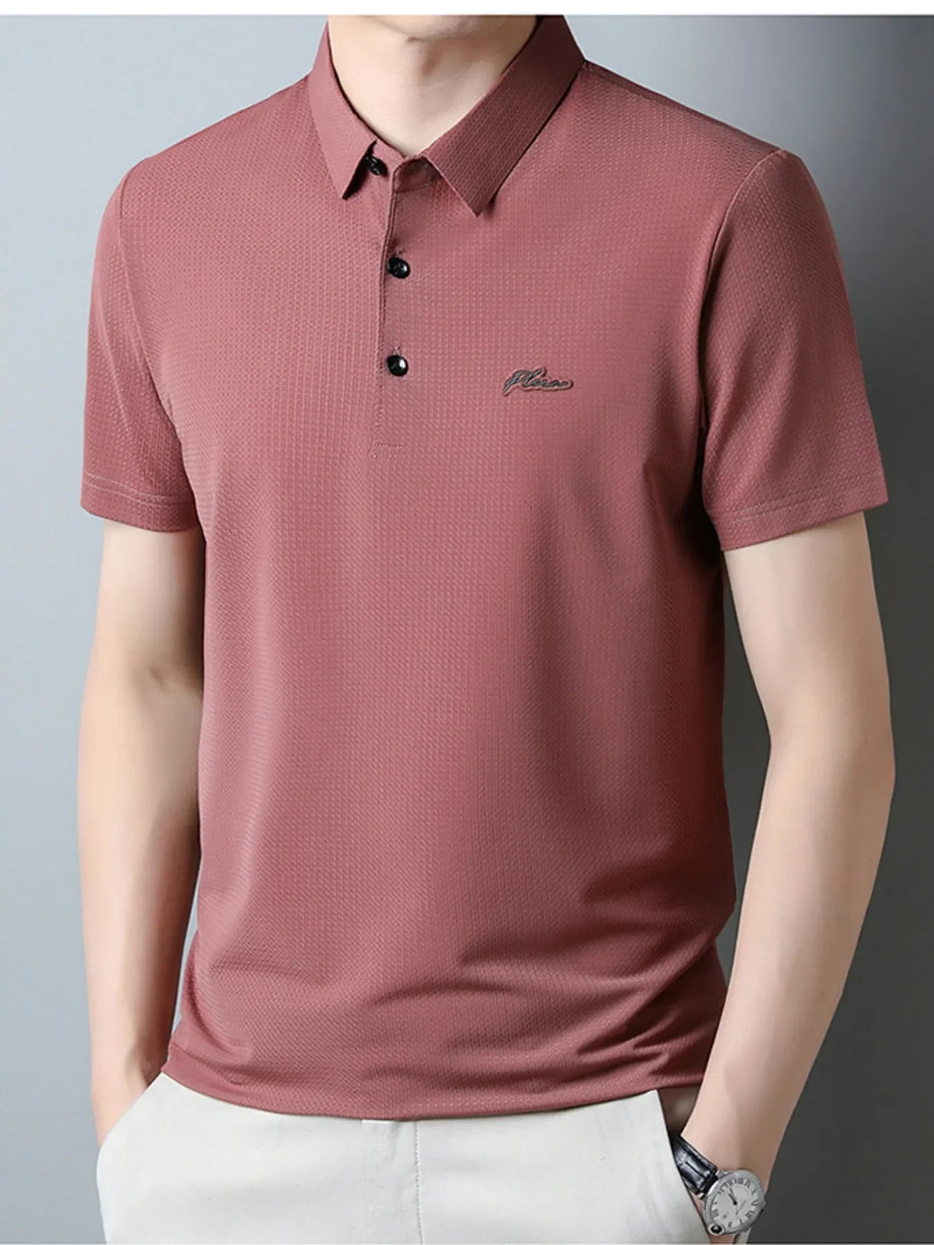 Men's Plus Size Textured Short Sleeve Casual Polo Shirt - tif-shop24.de