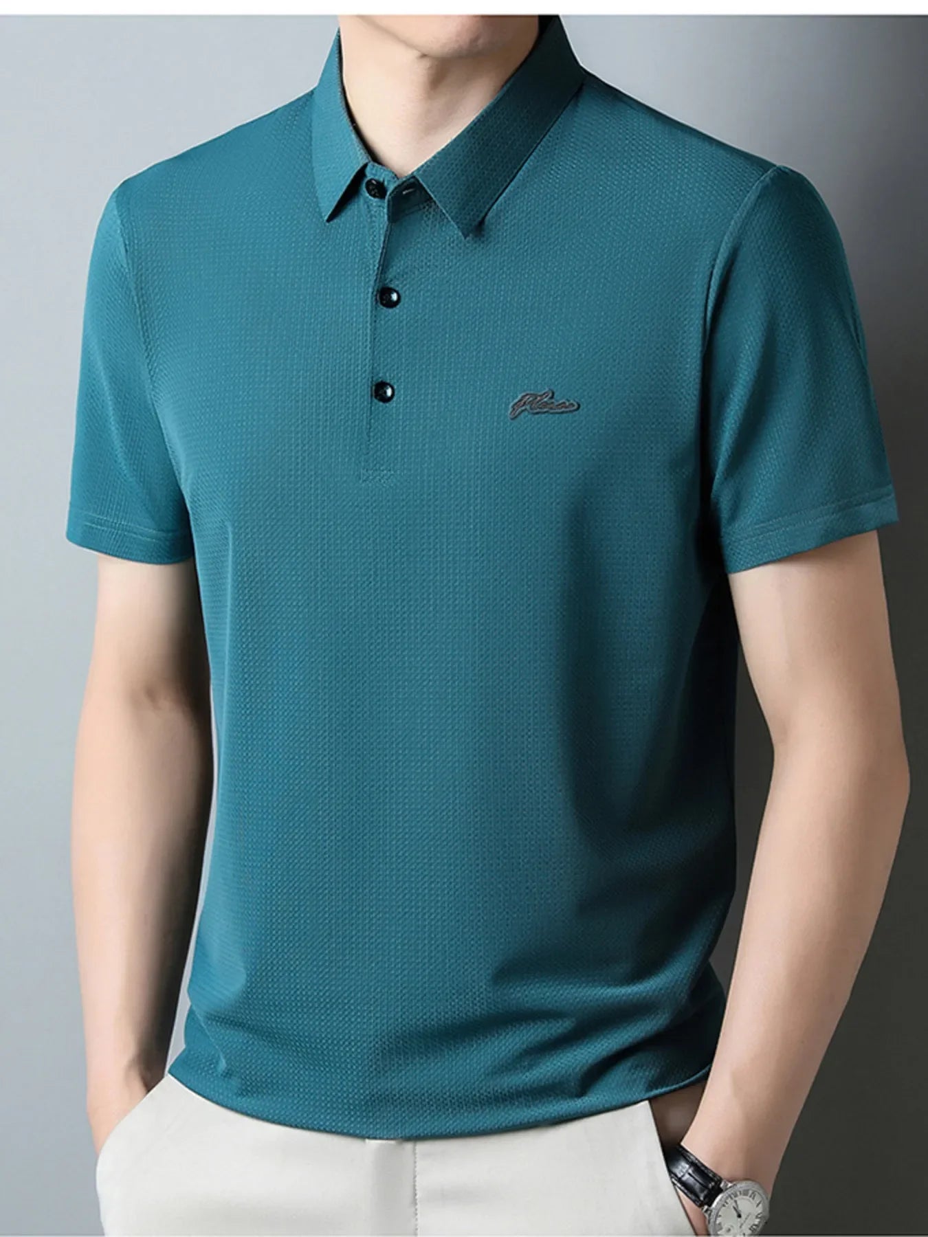 Men's Plus Size Textured Short Sleeve Casual Polo Shirt - tif-shop24.de