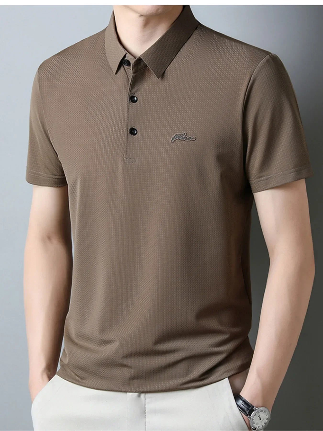 Men's Plus Size Textured Short Sleeve Casual Polo Shirt - tif-shop24.de