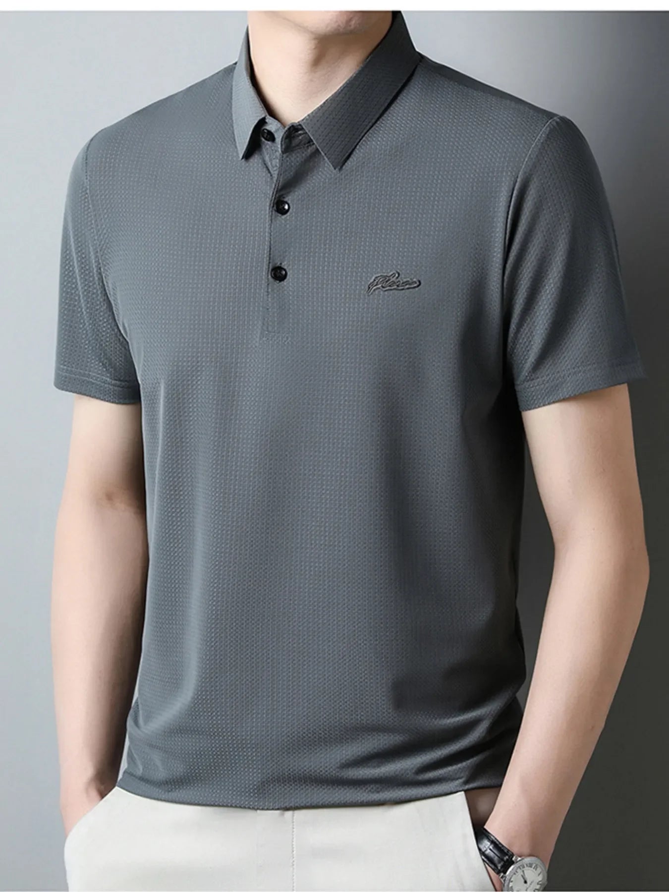 Men's Plus Size Textured Short Sleeve Casual Polo Shirt - tif-shop24.de