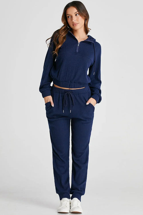 Drawstring Half Zip Hoodie and Joggers Active Set - tif-shop24.de