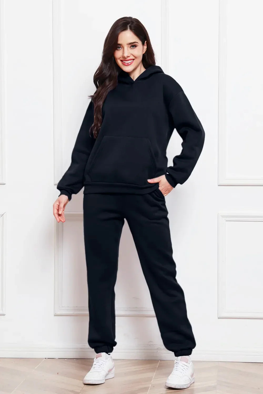 Drop Shoulder Long Sleeve Hoodie and Pants Set - tif-shop24.de