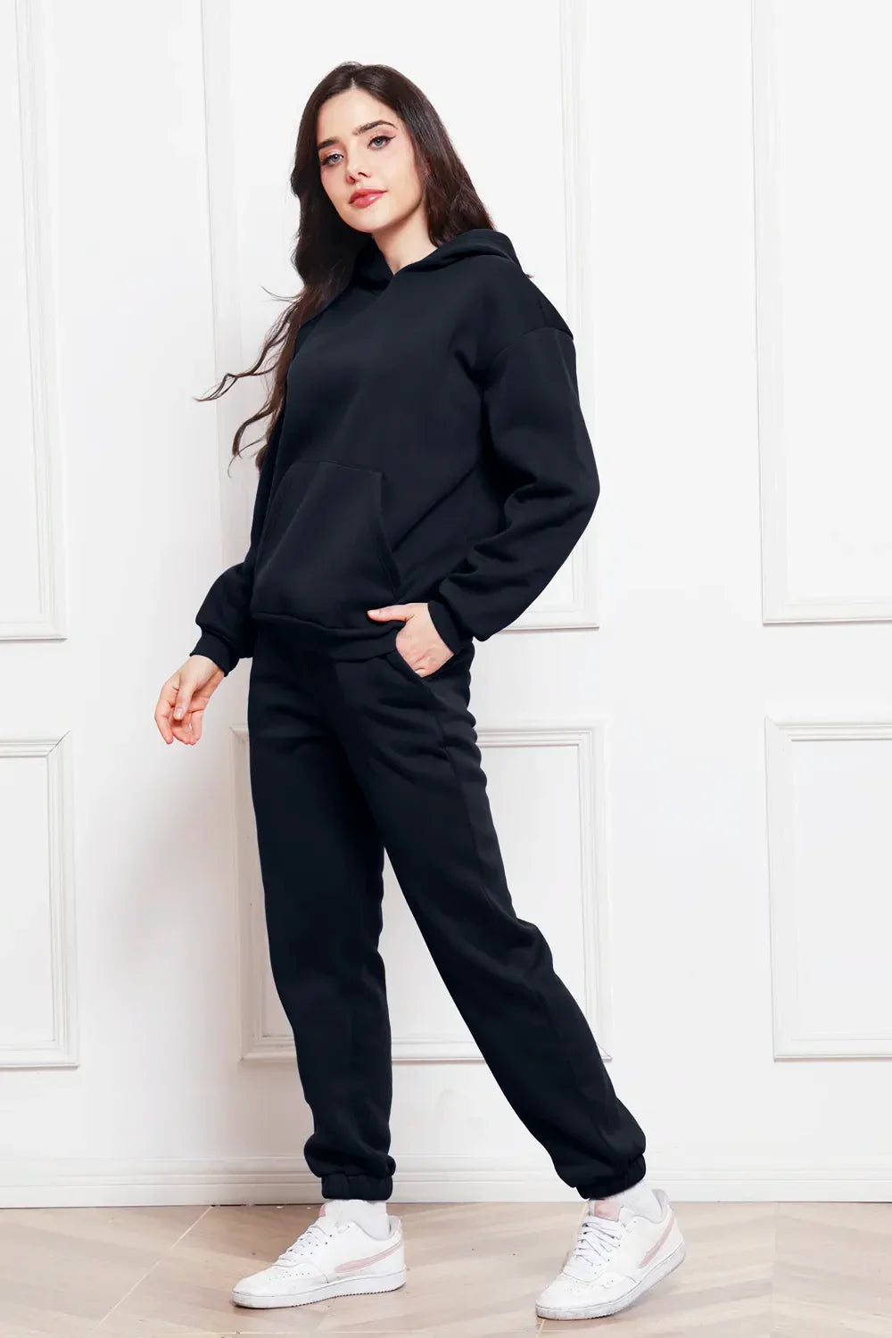 Drop Shoulder Long Sleeve Hoodie and Pants Set - tif-shop24.de